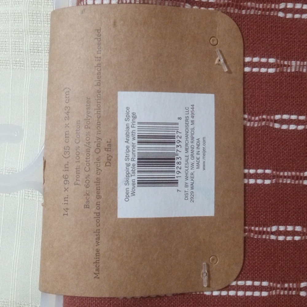 Table runner burgundy and cream fringed NWT 96" by 14" - Picture 3 of 4